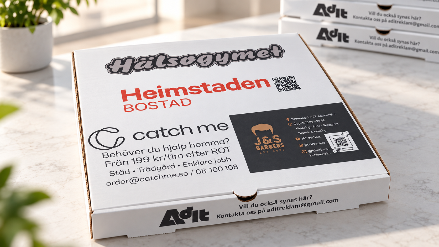 Ad-It pizzakartong med reklamtryck